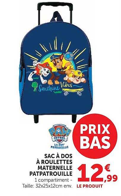 Sac à dos à roulettes maternelle Pat'Patrouille