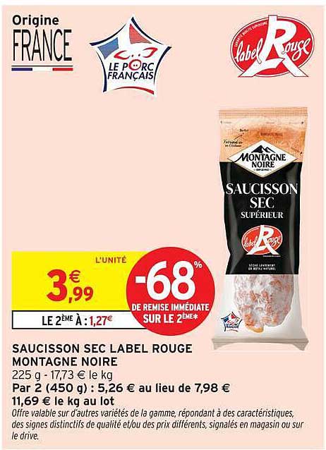 SAUCISSON SEC LABEL ROUGE MONTAGNE NOIRE