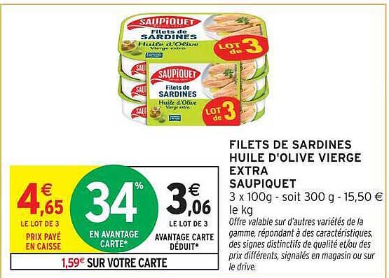 SAUPIQUET Filets de Sardines Huile d'Olive Vierge Extra