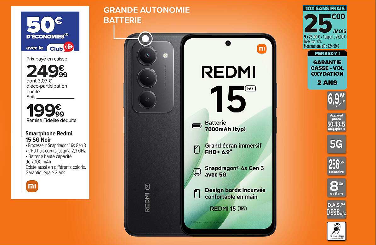 Smartphone Redmi 15 5G Noir