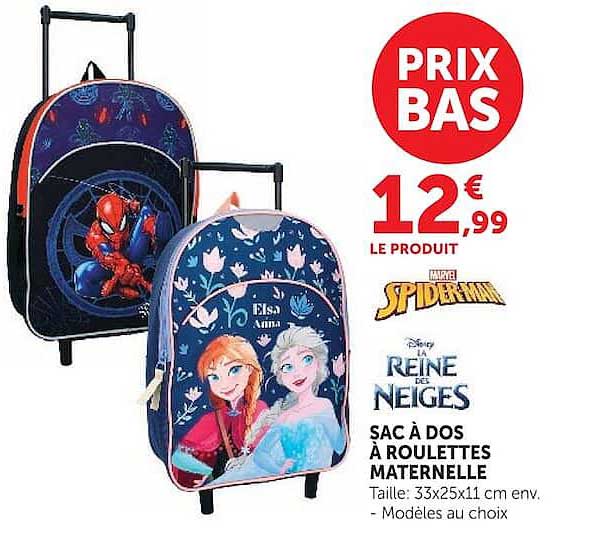 Spider-Man La Reine des Neiges SAC À DOS À ROULETTES