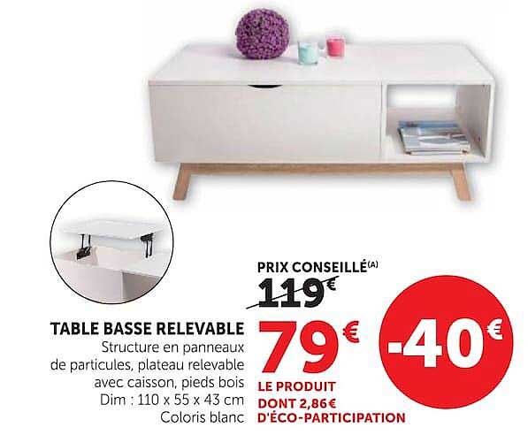 TABLE BASSE RELEVABLE