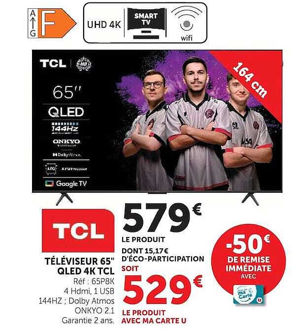 TCL TÉLÉVISEUR 65" QLED 4K TCL