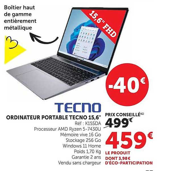 TECNO ORDINATEUR PORTABLE 15,6