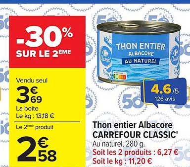 Thon entier Albacore CARREFOUR CLASSIC