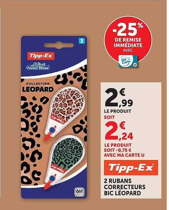 Tipp-Ex 2 RUBANS CORRECTEURS BIC LEOPARD
