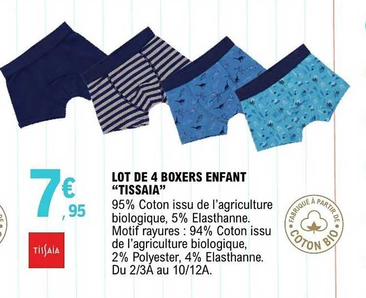 Tissaia Lot de 4 Boxers Enfant