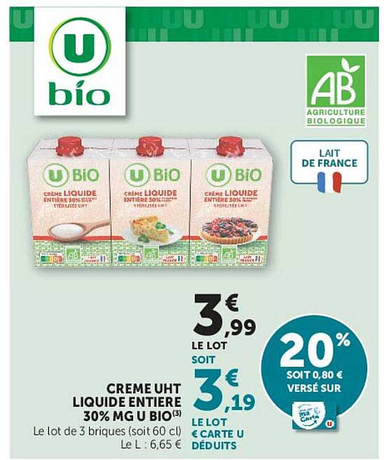 U bio Crème liquide entière 30% MG U bio