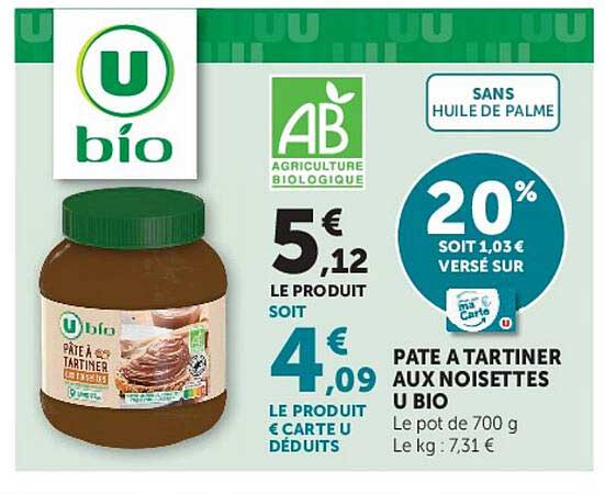 U bio Pâte à tartiner aux noisettes