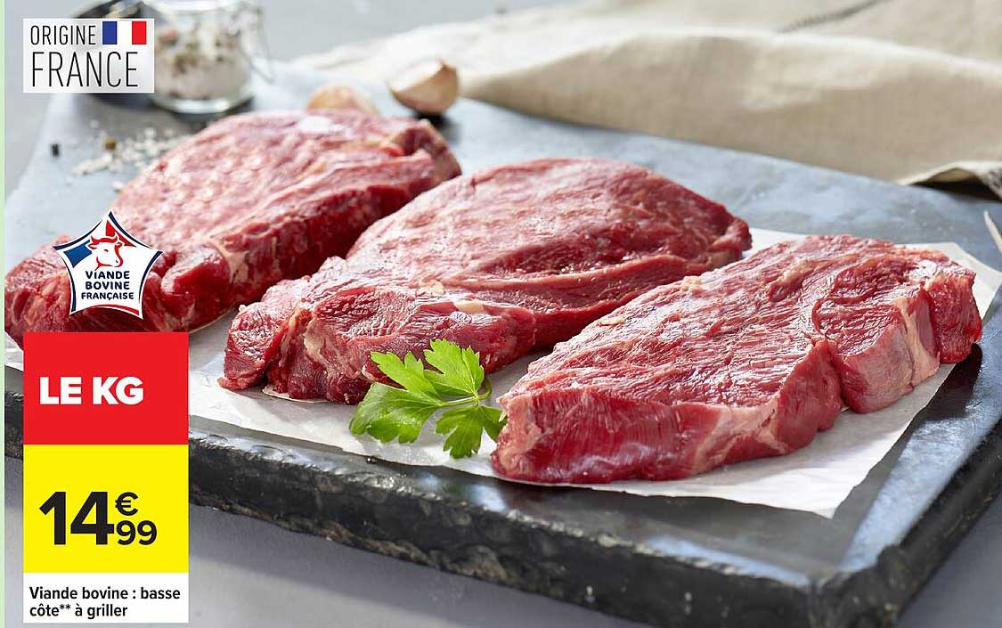 Viande bovine : basse côte** à griller