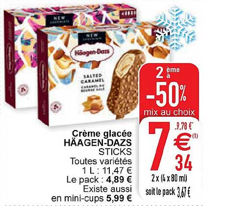 crème glacée häagen dazs sticks le 2ème à -50%