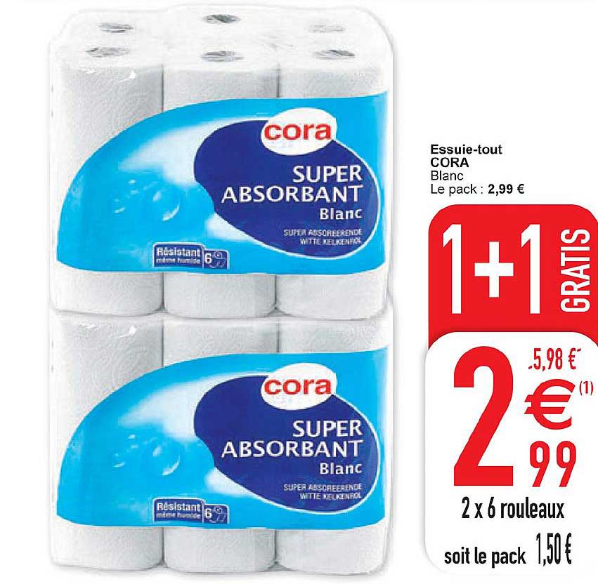essuie tout cora 1+1 gratis