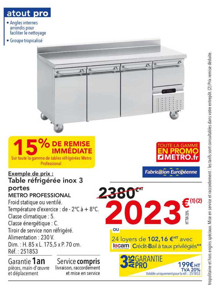 Table Réfrigérée Inox 3 Portes Metro Professional 15% De Remise Immédiate