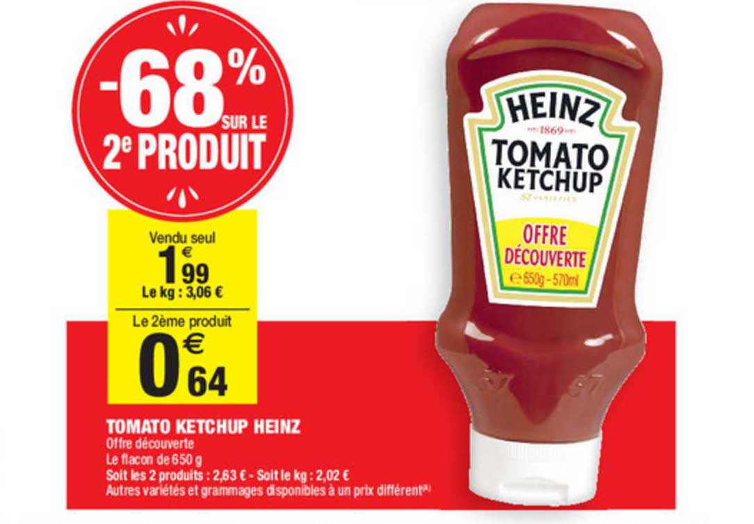 tomato ketchup heinz -68% sur le 2e produit