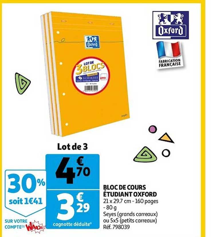 bloc de cours étudiant oxford