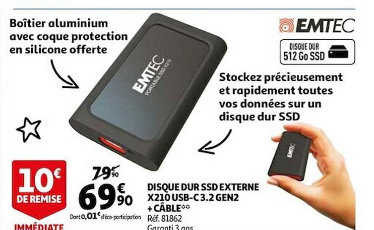 disque dur ssd externe x210 usb-c 3.2 gen2 + câble