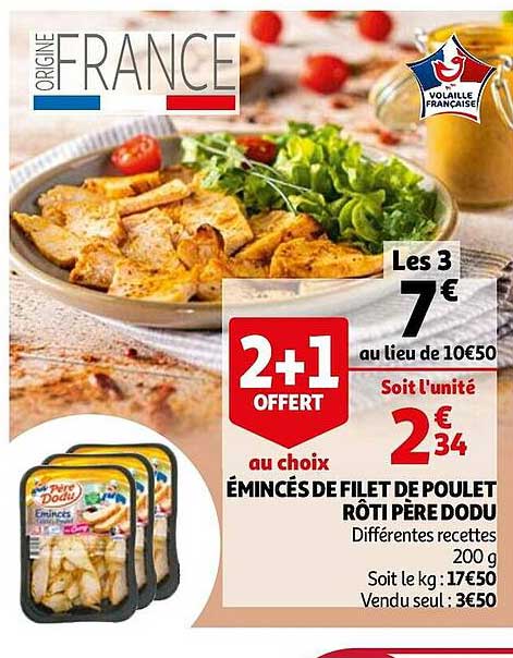 émincés de filet de poulet rôti père dodu