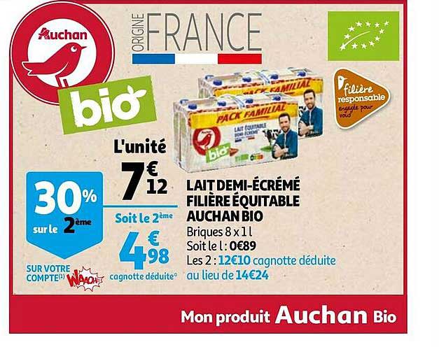 lait demi-écrémé filière équitable auchan bio