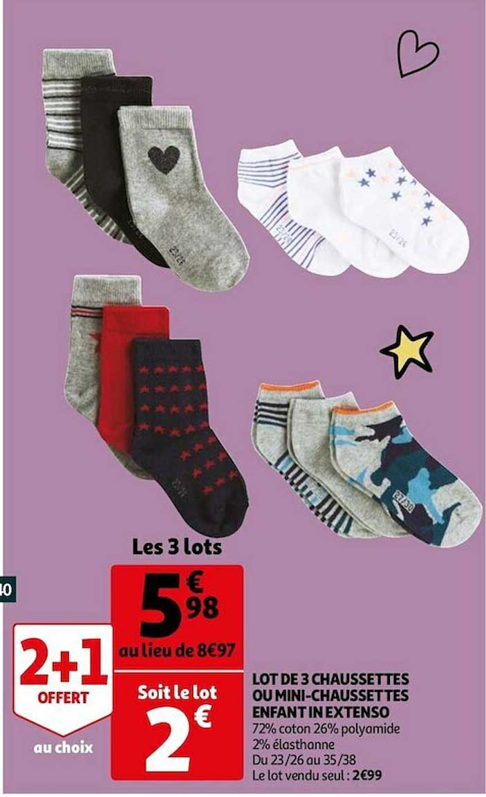 lot de 3 chaussettes ou mini-chaussettes enfant in extenso