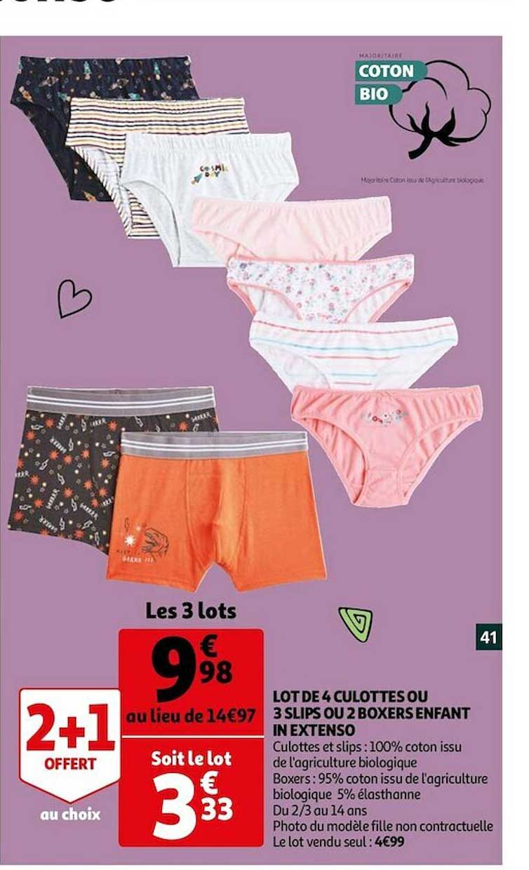 lot de 4 culottes ou 3 slips ou 2 boxers enfant in extenso