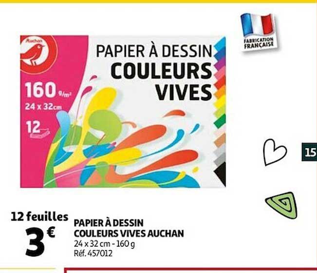 papier à dessin couleur vives auchan