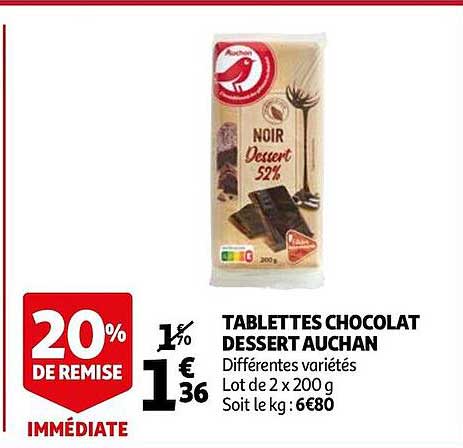 Tablettes Chocolat Dessert Auchan