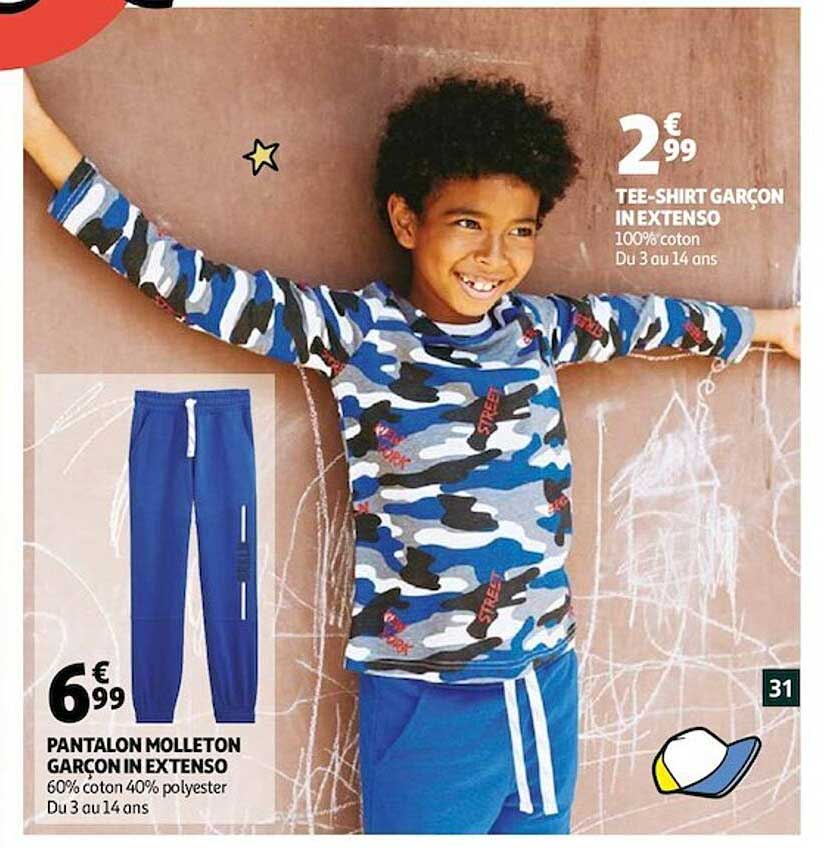 tee-shirt garçon in extenso, pantalon molleton garçon in extenso