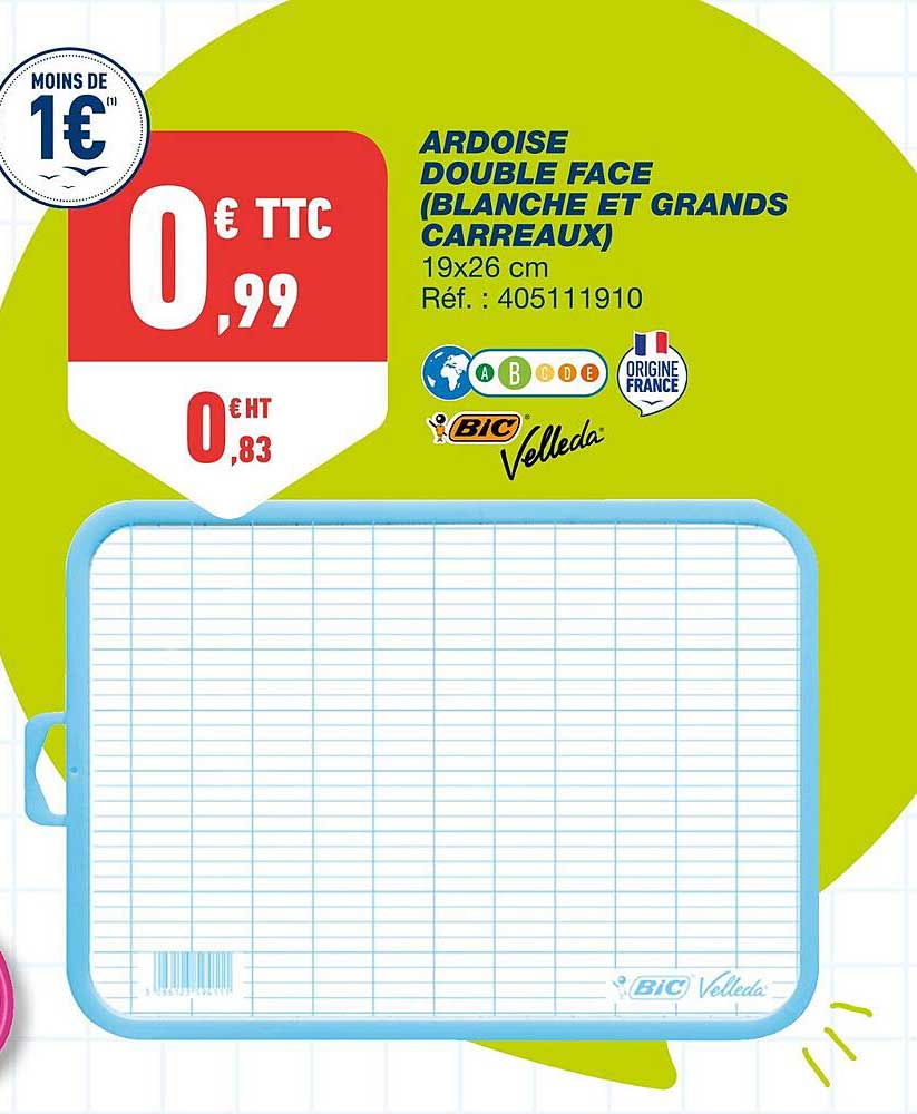 ardoise double face (blanche et grands carreaux) bic velleda