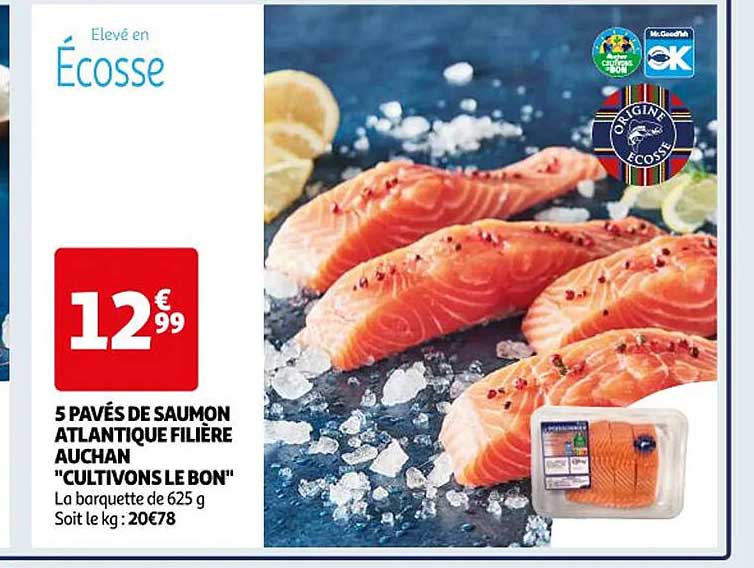 5 pavés de saumon atlantique filière auchan "cultivons le bon"