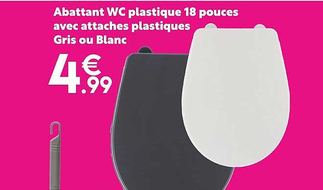 abattant wc plastique 18 pouces avec attaches plastiques gris ou blanc