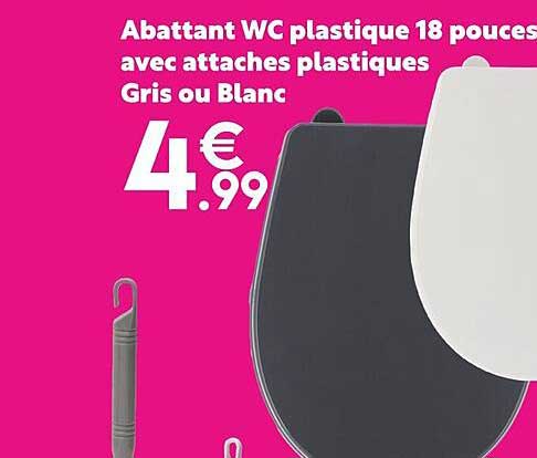 abattant wc plastique 18 pouces avec attaches plastiques gris ou blanc