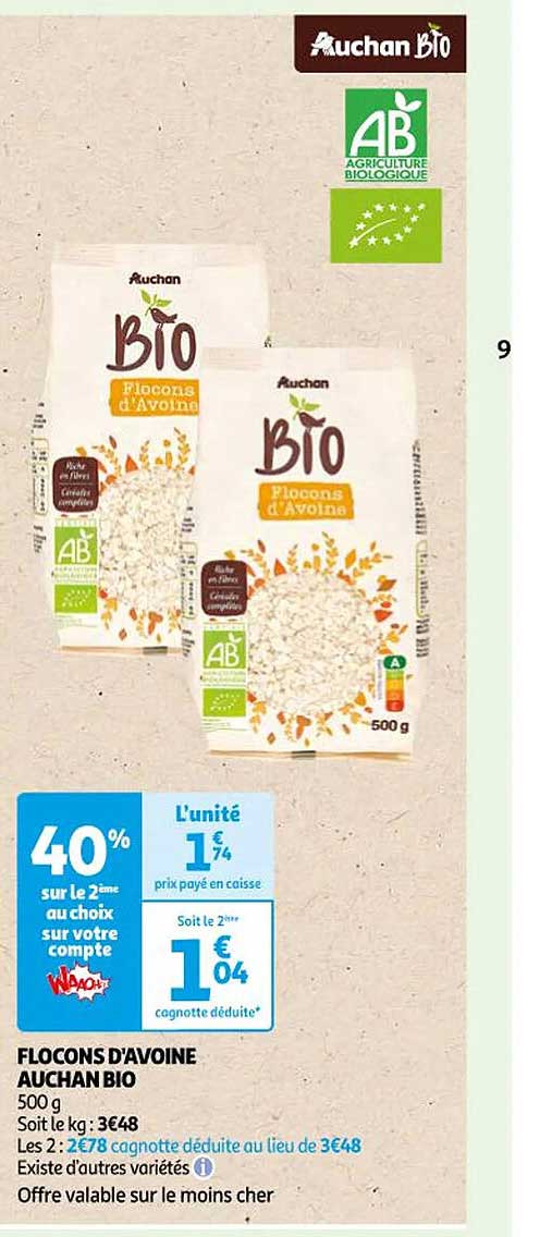 flocons d'avoine auchan bio