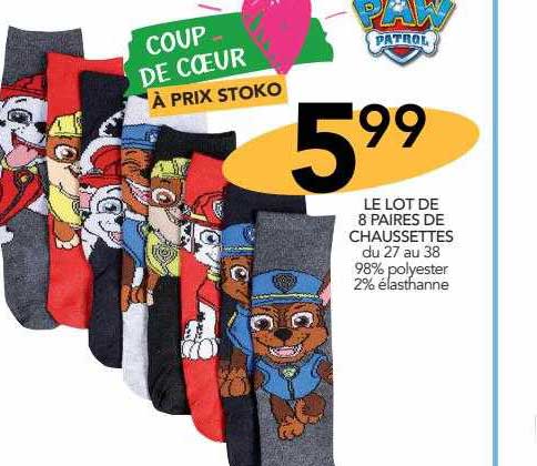 le lot de 8 paires de chaussettes paw patrol