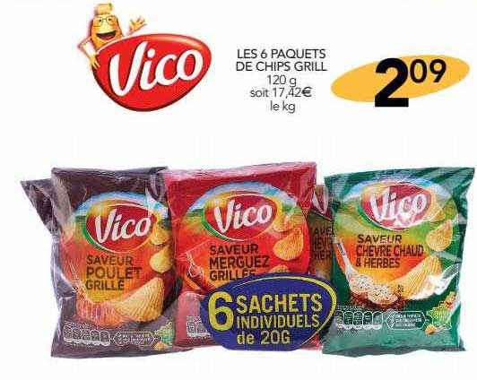 les 6 paquets de chips grill vico
