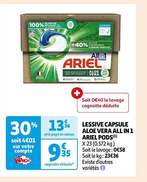 lessive capsule aloé vera all in 1 ariel pods