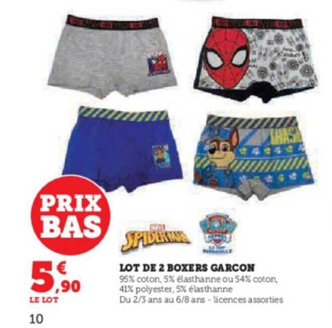 lot de 2 boxers garçon spiderman, paw patrol
