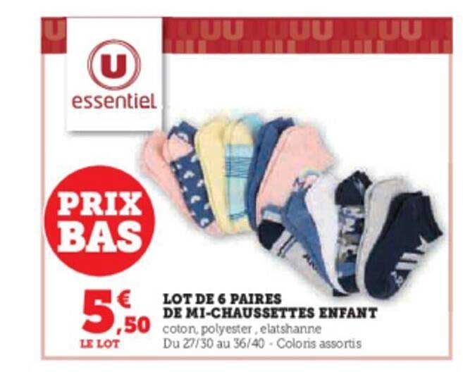 lot de 6 paires de mi-chaussettes enfant