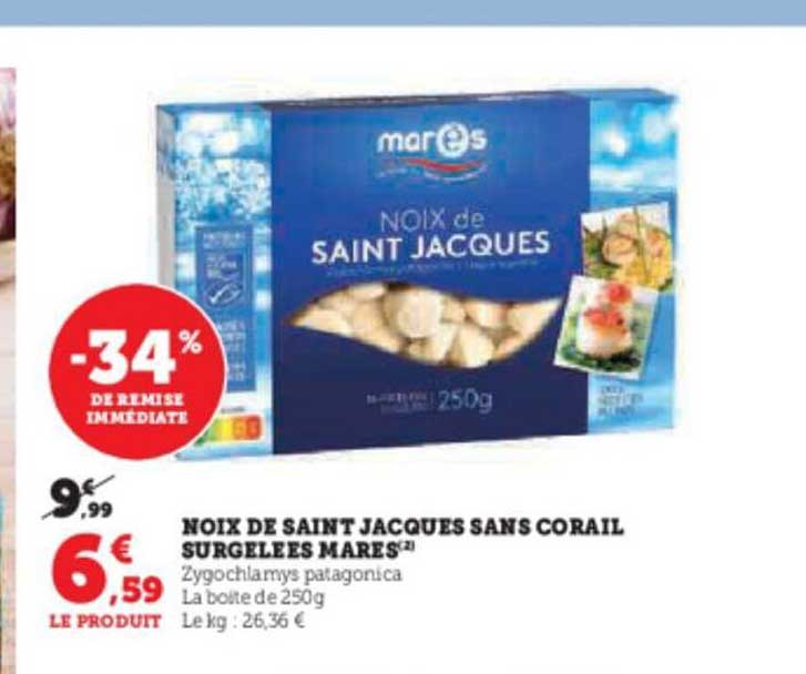 noix de saint jacques sans corail surgelées mares