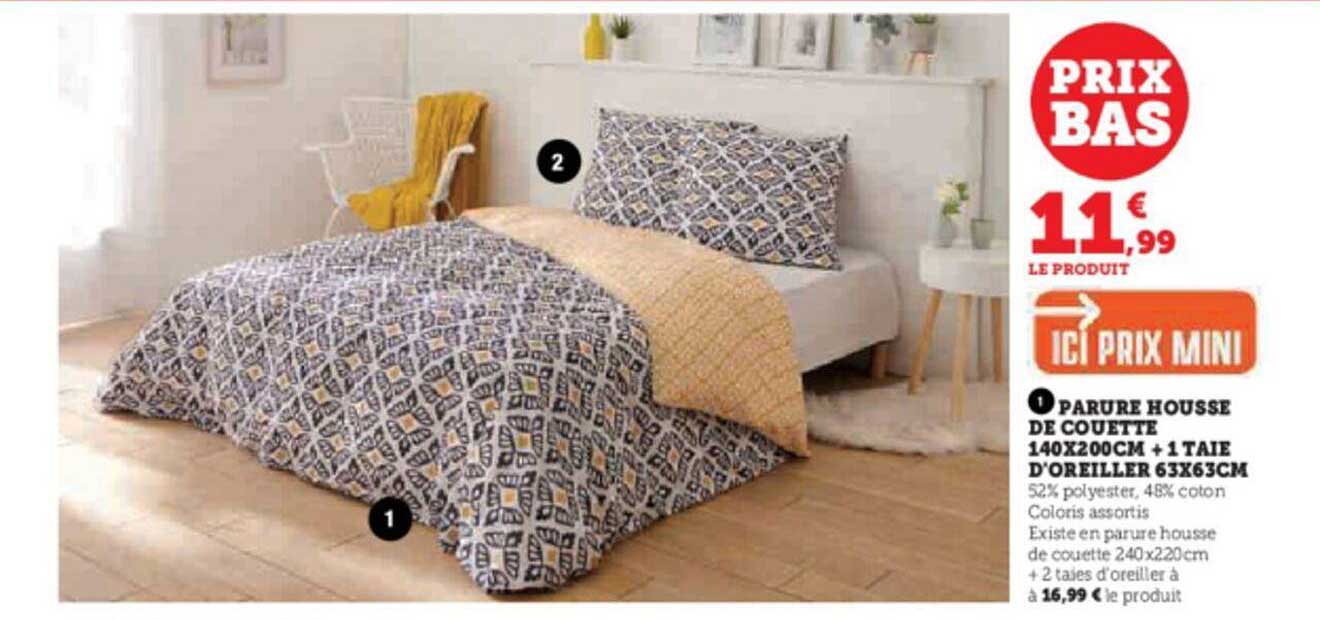 parure housse de couette 140 x 200 cm + 1 taie d'oreiller 63 x 63 cm