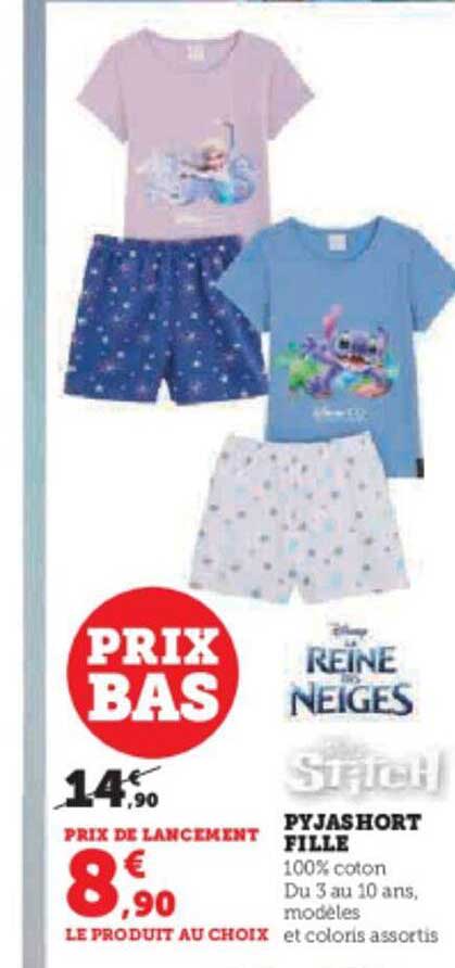 pyjashort fille la reine des neiges
