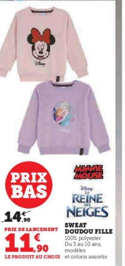 sweat doudou fille minnie mouse, disney la reine des neiges