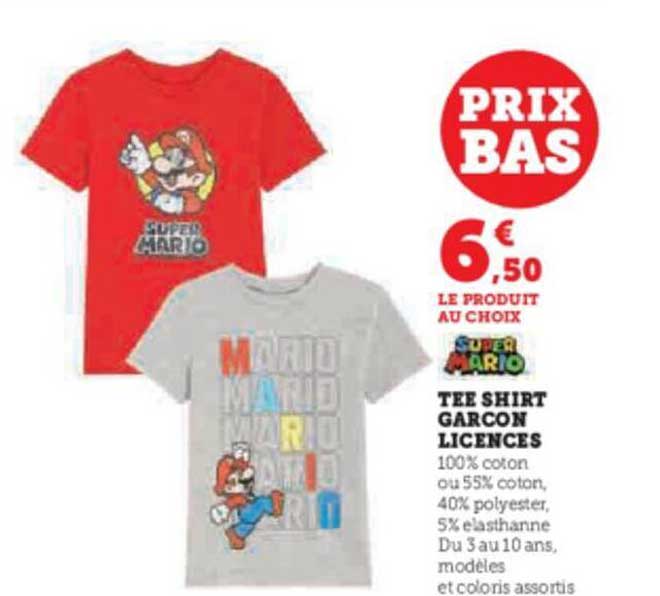 tee-shirt garçon licences super mario
