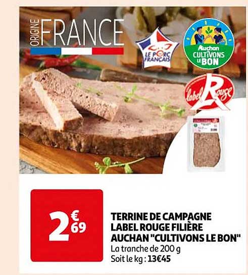 Terrine De Campagne Label Rouge Filière Auchan "cultivons Le Bon"