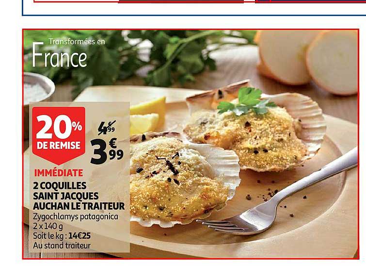 2 coquilles saint jacques auchan le traiteur 20% remise immédiate