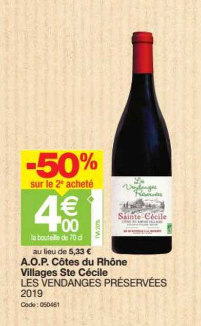 a.o.p. côtes du rhône villages ste cécile -50% sur le 2e acheté