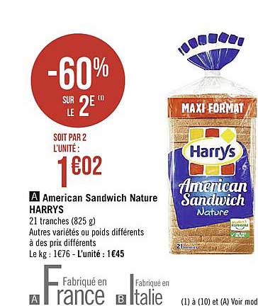 american sandwich nature harrys -60% sur le 2e