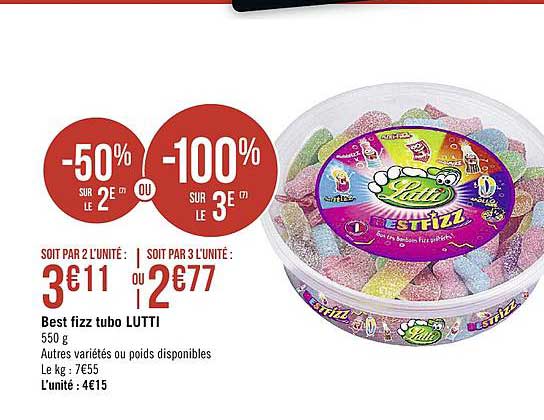 Best Fizz Tubo Lutti -50% Sur Le 2e Ou -100 Sur Le 3e ²