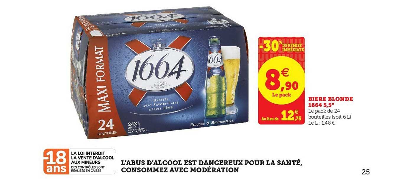 bierre blonde 1664 5,5° -30% remise immédiate