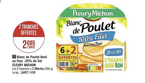 blanc de poulet doré au four moins 25% de sel fleury michon