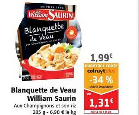 blanquette de veau william saurin -34% remise immédiate